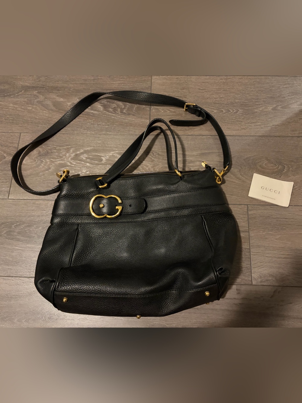 Gucci Black Leather Shoulder Bag with Gold Hardware